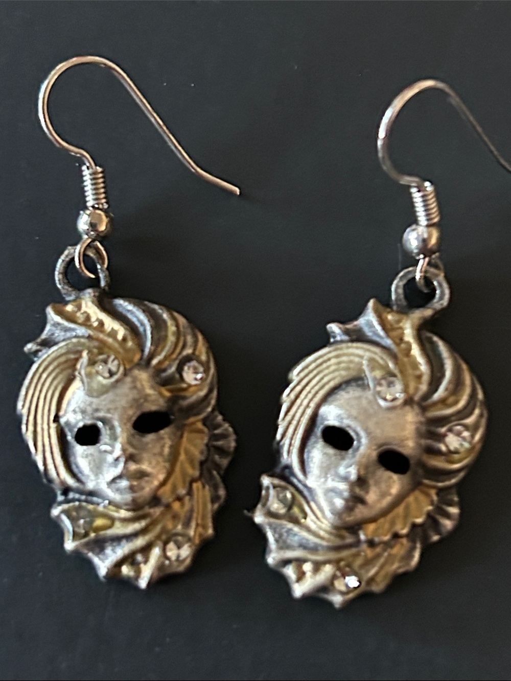Gold/Silver-Tone Venetian Mask Drop Earrings
